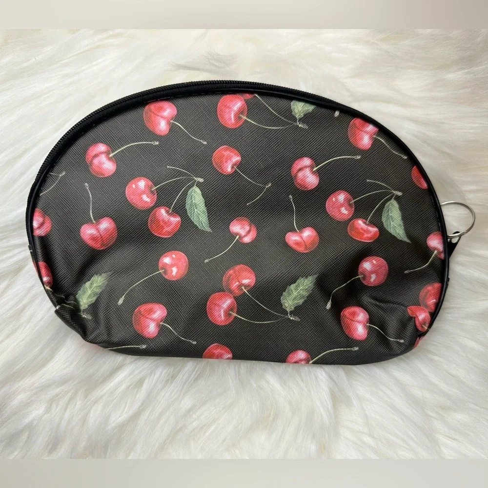 Cherry Pattern White/Black Cosmetic Pouch